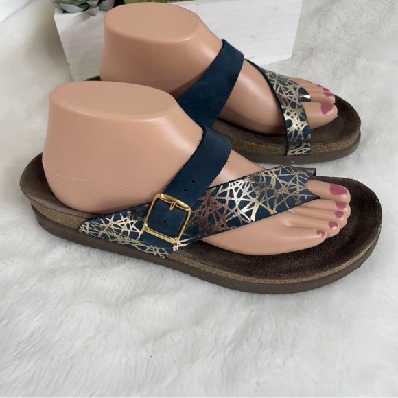 Mephisto Blue and Gold Sandals with Exotic Design - Picture 1 of 6